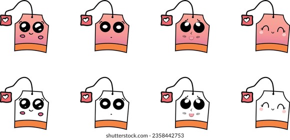 Tea bags with emotions, fun. Vector illustration EPS10