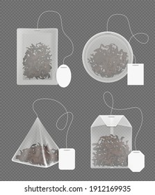 Tea Bags. Green And Black Tea For Relax Time Decent Vector Realistic Template