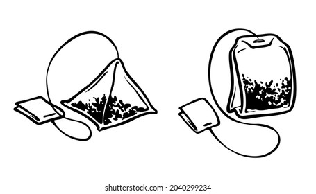 tea bags line black and white illustration vector