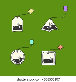 Tea bags types icon with labels