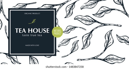 Tea banner with leaves on the background