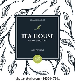 Tea banner with leaves on the background