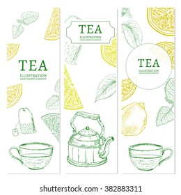 Tea banners, hand drawn elements tea vector illustration 