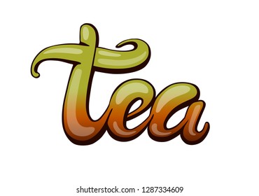 Tea bar menu handwritten lettering. Restaurant cafe menu title. Calligraphic graffiti comic style headline. Colorful bright volume font. Vector typographic pop-art inscription