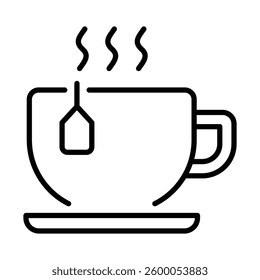tea black line icon, featuring hot tea in teacup