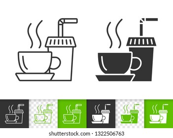 Tea black linear and silhouette icons. Thin line sign of coffee. Paper Cup outline pictogram isolated on white, color, transparent background. Vector Icon shape. Hot beverage simple symbol closeup