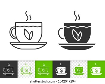 Tea black linear and silhouette icons. Thin line sign of cup. Teacup outline pictogram isolated on white, color, transparent background. Hot drink vector Icon shape. Glass mug simple symbol closeup