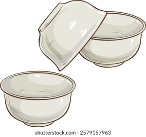 tea bowls isolated colored illustration