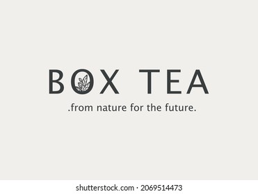 
Tea box logo with initials of tea leaf logo symbol in letter O