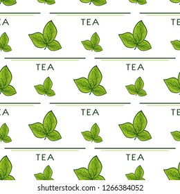 Tea. Branch, leaves. Background, wallpaper, seamless, texture. Sketch.
