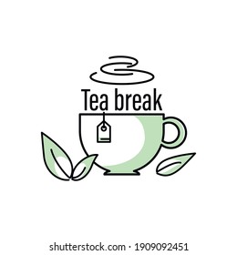 Descanso de té. Té verde. Icono. Copa con menta. Té con hojas de menta fresca y verde. Estilo glifo para móviles y web. Ilustración gráfica del vector   aislado de fondo blanco.