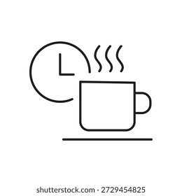 Tea Break Icon Editable Outline Vetor, café ou chá Time Icon Editable Stroke Outline Vetor..eps