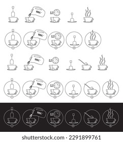 Tea brew instruction icons. Set of outlined tea icons. Tea making instruction, guidelines. How to make tea. Package design element. Design element template.Vector Illustration