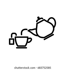 Tea brew instruction, line drawing, tea symbol, linear sign vector illustraction design