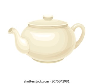 Té en tetera cerámica o hervidor de agua con spout como preparación de bebidas aromáticas calientes Ilustración vectorial de cierre