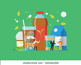 Tea brewing, tea culture. Morning tea with tiny people illustration. Suitable for header, hero image, website, poster, info graphic, and educational purpose.