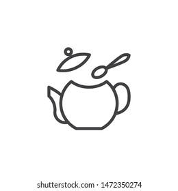 Tea brewing instruction line icon. linear style sign for mobile concept and web design. Teapot and spoon outline vector icon. Tea ceremony symbol, logo illustration. Vector graphics