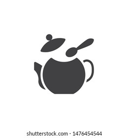 Tea brewing instruction vector icon. filled flat sign for mobile concept and web design. Teapot and spoon glyph icon. Tea ceremony symbol, logo illustration. Vector graphics