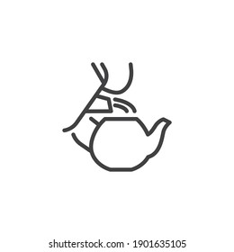 Tea brewing line icon. linear style sign for mobile concept and web design. Pouring water in tea pot outline vector icon. Symbol, logo illustration. Vector graphics