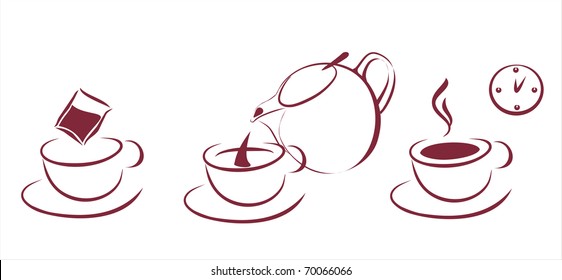 tea brewing scheme sketch in simple black lines