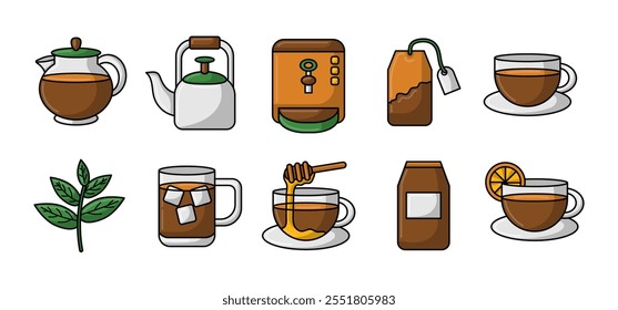 Tea brewing vector set, tea time vector set, tea flat icon design elements