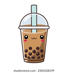 Tea or buba tea vector, Coffee cup logo, cute coffee cup cartoon line art colorful vector, Bubble icon template etc.