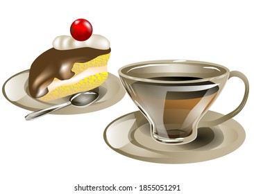 tea and cake isolated on white background