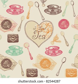 tea and cake seamless background