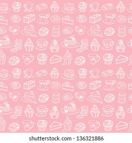 Tea and cakes seamless background pattern