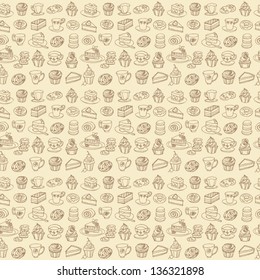 Tea and cakes seamless background pattern