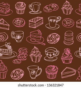 Tea and cakes seamless vector pattern