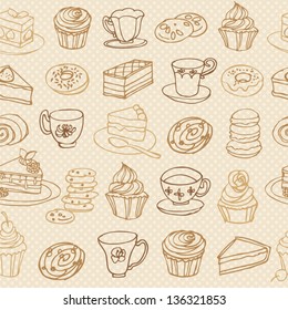 Tea and cakes seamless vector pattern