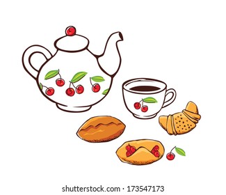 Tea and cakes. Vector.