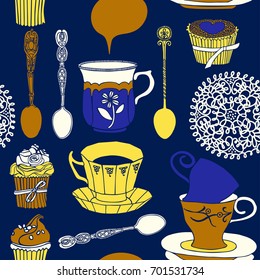 Tea and cakes vector illustration.