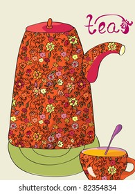 Tea card with pot and cup