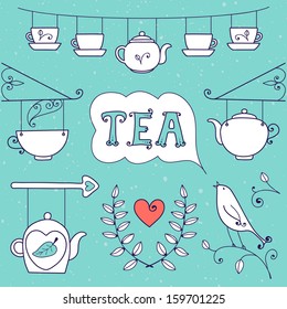 Tea card. Set of elements for design.