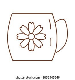 tea in ceramic cup with flower line style icon vector illustration design
