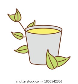 té en taza de cerámica con hojas estilo relleno de planta icono diseño de ilustración vectorial