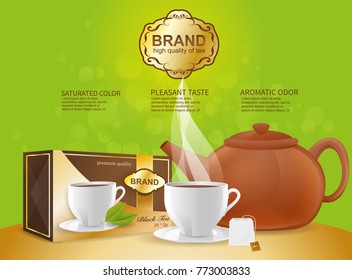 Tea ceremony. Ads vector tea background template