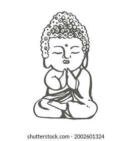 Tea ceremony. Buddha figurine. Vector hand drawn illustration.