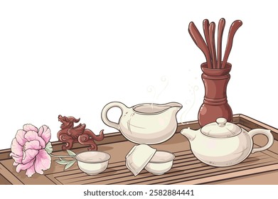 tea ceremony colored detailed illustration