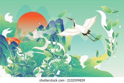 Tea Ceremony, Tea Culture, Ching Ming Festival, Picking Tea In Spring, Children Doing Tai Chi, Vector Illustration