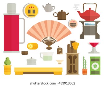 Tea ceremony icon set flat vector