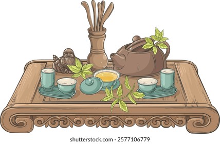 tea ceremony illustration colored illustration