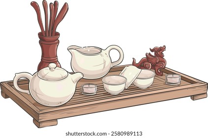 tea ceremony isolated colored illustration