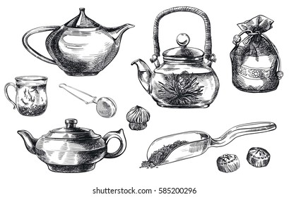 tea ceremony. set of vector sketches