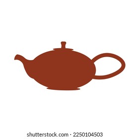 Tea ceremony. Teapot and cups or ceramic mugs with tea. Beautiful Japanese ceramic tableware.