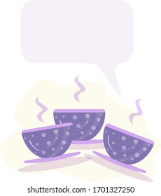 
 Ceremonia del té. Tres tazas de laca sobre un fondo claro.