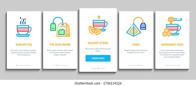 Tea Ceremony Tradition Onboarding Mobile App Page Screen Vector. Tea Bag And Leaves, Cup With Hot Drink And Teapot, Sugar And Honey, Lemon And Thermos Color Illustrations