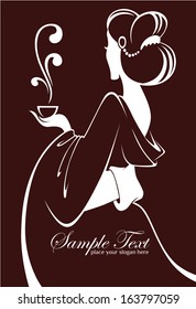 tea ceremony, vector commercial background with japanese girl silhouette for your menu